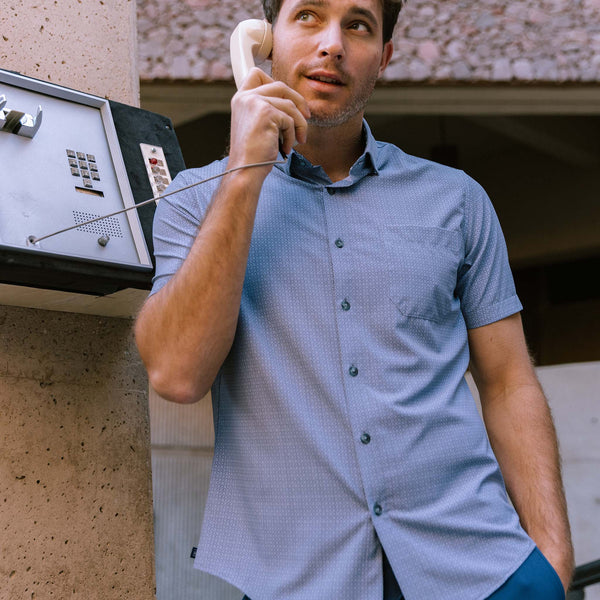 Leeward Short Sleeve - Blue Circle Mini Stripe&nbsp;Print, lifestyle/model photo