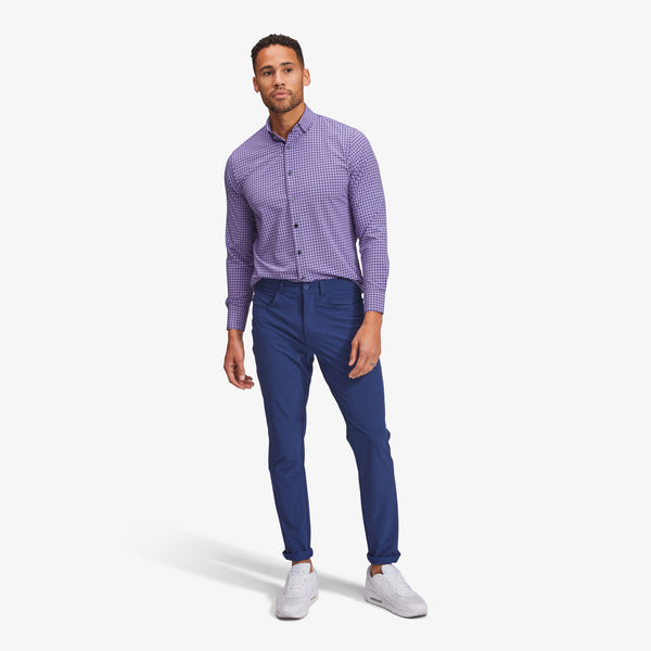 Leeward Dress Shirt - Navy Purple Gingham, lifestyle/model photo