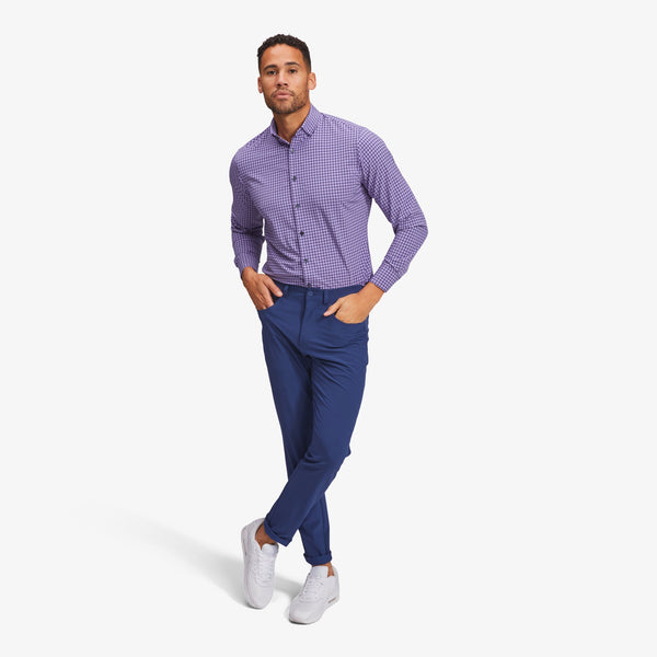 Leeward Dress Shirt - Navy Purple Gingham, lifestyle/model photo