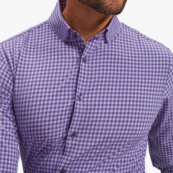 Leeward Dress Shirt - Navy Purple Gingham, lifestyle/model photo