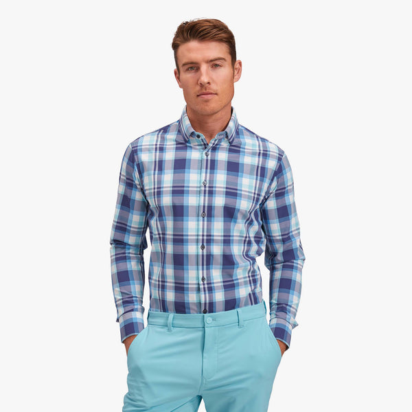 Leeward Dress Shirt - Navy Aqua Multi Large&nbsp;Plaid, featured product shot