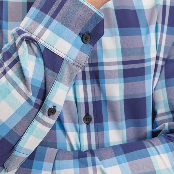 Leeward Dress Shirt - Navy Aqua Multi Large&nbsp;Plaid, lifestyle/model photo