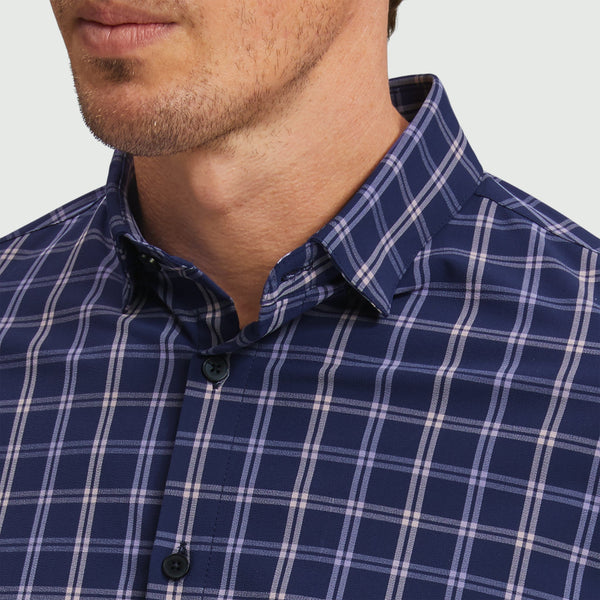 Leeward No Tuck Dress Shirt - Purple Pink Windowpane&nbsp;Plaid, lifestyle/model photo