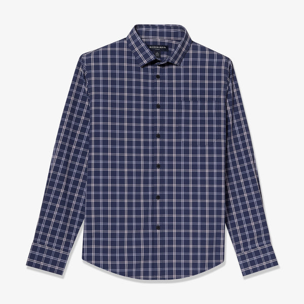 Leeward No Tuck Dress Shirt - Purple Pink Windowpane&nbsp;Plaid, lifestyle/model photo