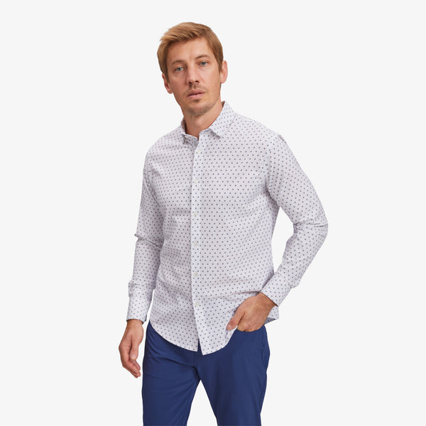 Leeward No Tuck Dress Shirt - Navy Gray Geo Box&nbsp;Print, lifestyle/model photo