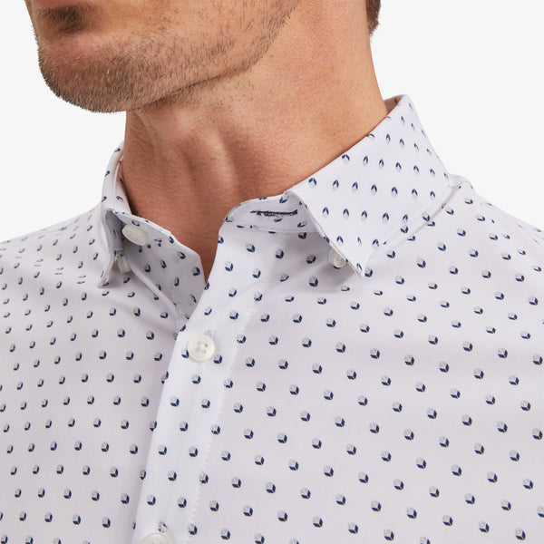 Leeward No Tuck Dress Shirt - Navy Gray Geo Box&nbsp;Print, lifestyle/model photo