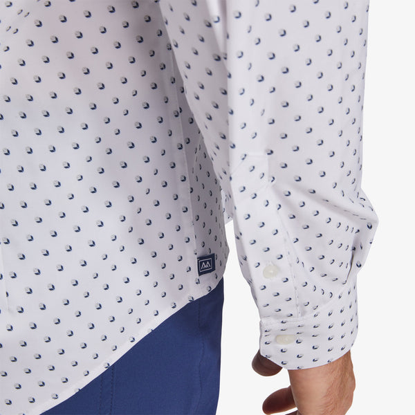 Leeward No Tuck Dress Shirt - Navy Gray Geo Box&nbsp;Print, fabric swatch closeup