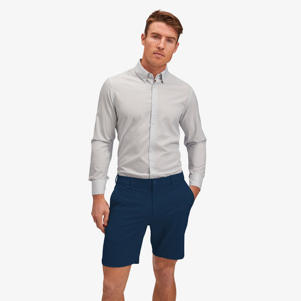 Leeward Dress Shirt - Gray Geo Basketweave&nbsp;Print, lifestyle/model photo