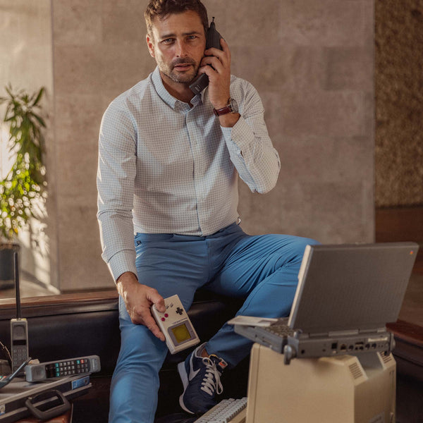 Leeward Dress Shirt - Gray Geo Basketweave&nbsp;Print, lifestyle/model photo