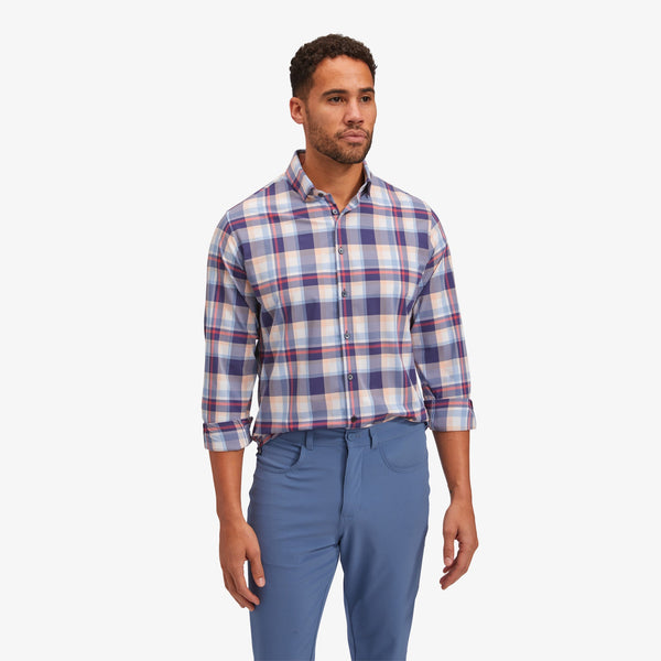 Monaco Dress Shirt - Navy Peach Multi Large&nbsp;Plaid, featured product shot