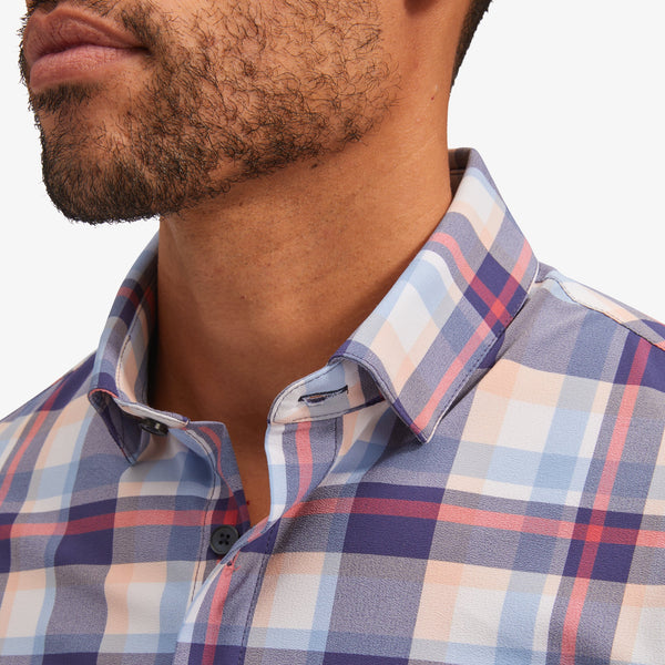 Monaco Dress Shirt - Navy Peach Multi Large&nbsp;Plaid, lifestyle/model photo