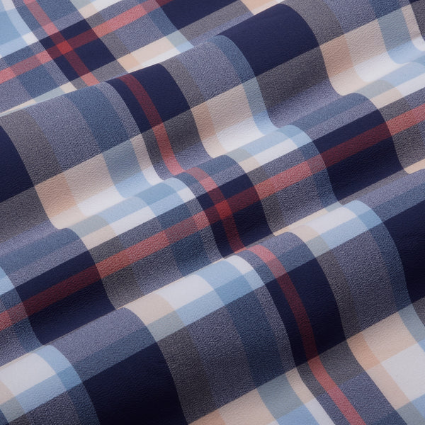 Monaco Dress Shirt - Navy Peach Multi Large&nbsp;Plaid, fabric swatch closeup