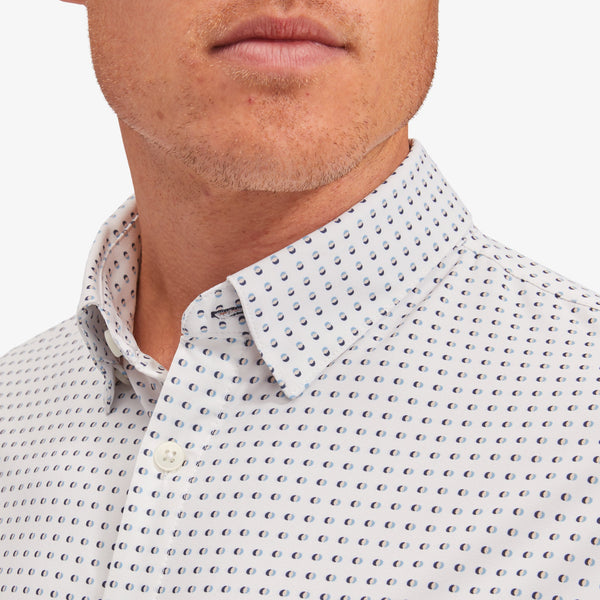 Monaco Dress Shirt - Peach Blue Mini Dot&nbsp;Print, fabric swatch closeup