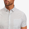 Leeward Short Sleeve - Green Navy Geo Box Print, fabric swatch closeup