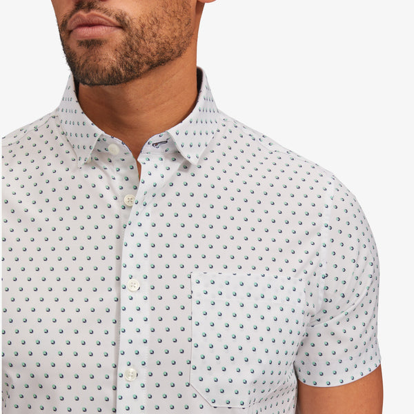 Leeward Short Sleeve - Green Navy Geo Box&nbsp;Print, fabric swatch closeup