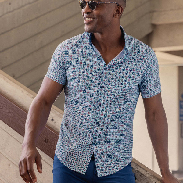 Leeward Short Sleeve - Aqua Medallion Print, lifestyle/model photo