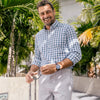 Leeward Dress Shirt - Green Navy Multi Plaid, lifestyle/model photo