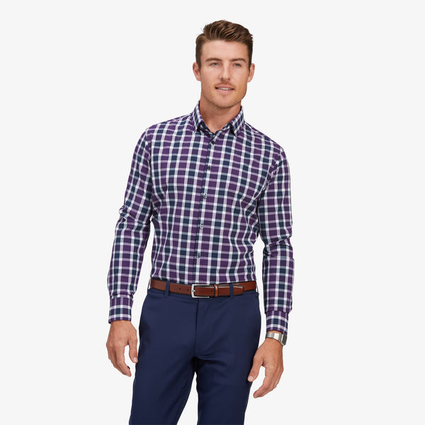Leeward Dress Shirt - Purple Navy Large&nbsp;Check, lifestyle/model photo