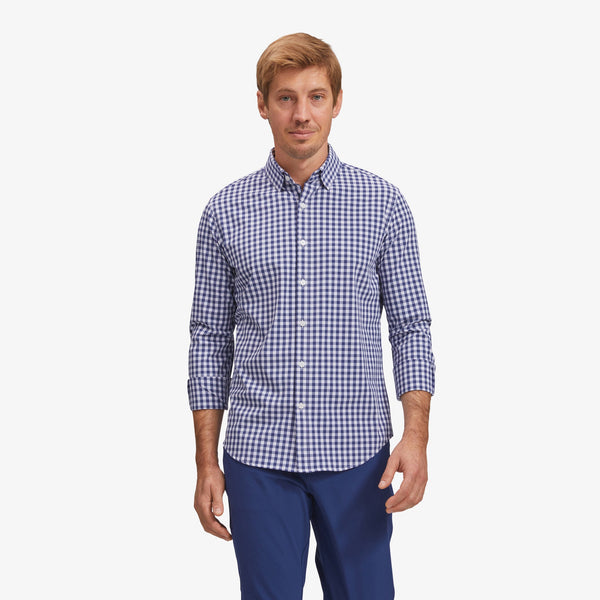 Leeward No Tuck Dress Shirt - Navy White Gingham, featured product shot