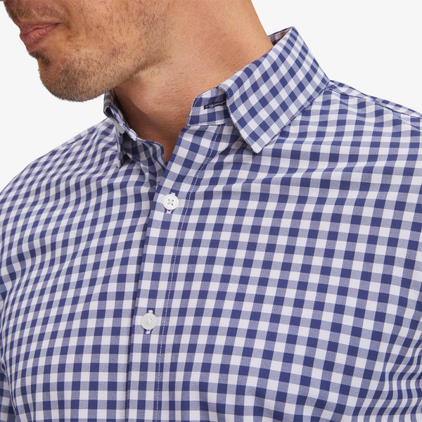 Leeward No Tuck Dress Shirt - Navy White Gingham, fabric swatch closeup