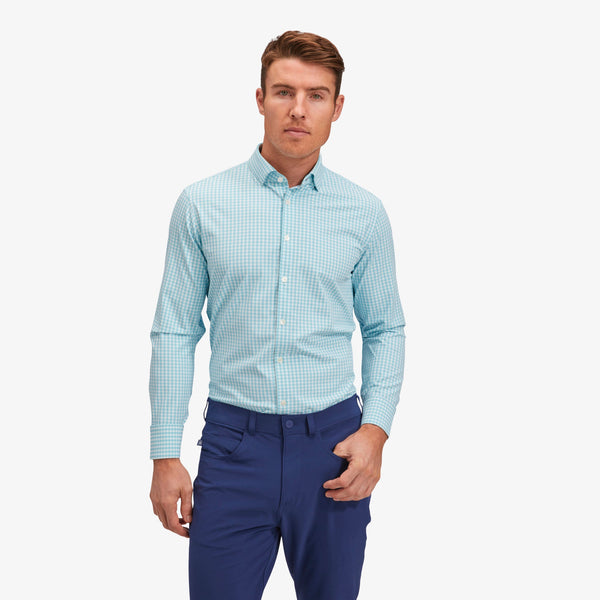 Monaco Dress Shirt - Aqua Gingham, featured product shot