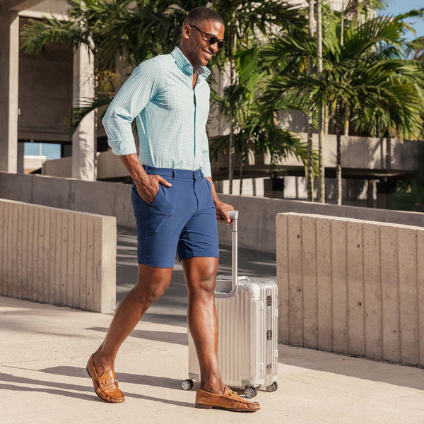 Monaco Dress Shirt - Aqua Gingham, lifestyle/model photo