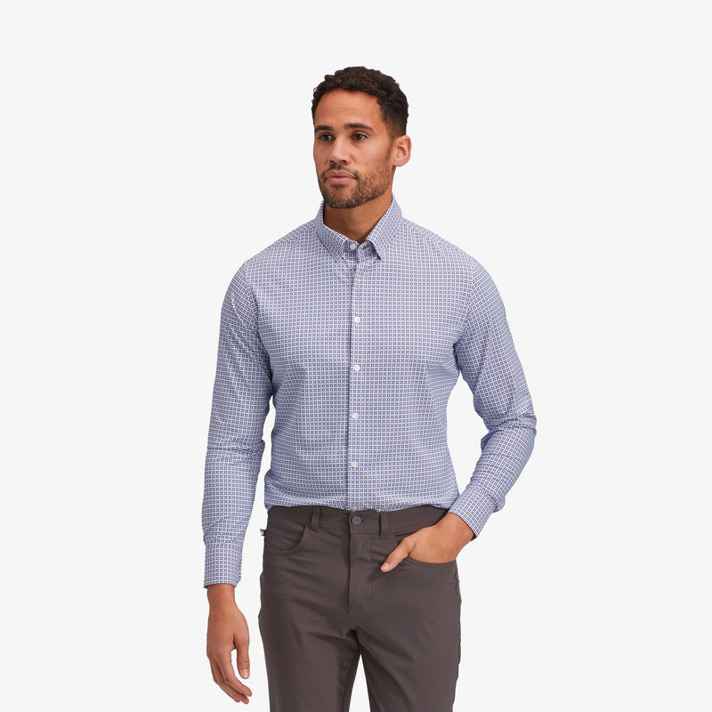Monaco Dress Shirt - Blue Red Geo Print, featured product shot