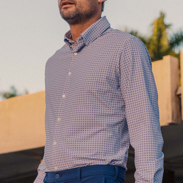 Monaco Dress Shirt - Blue Red Geo&nbsp;Print, lifestyle/model photo