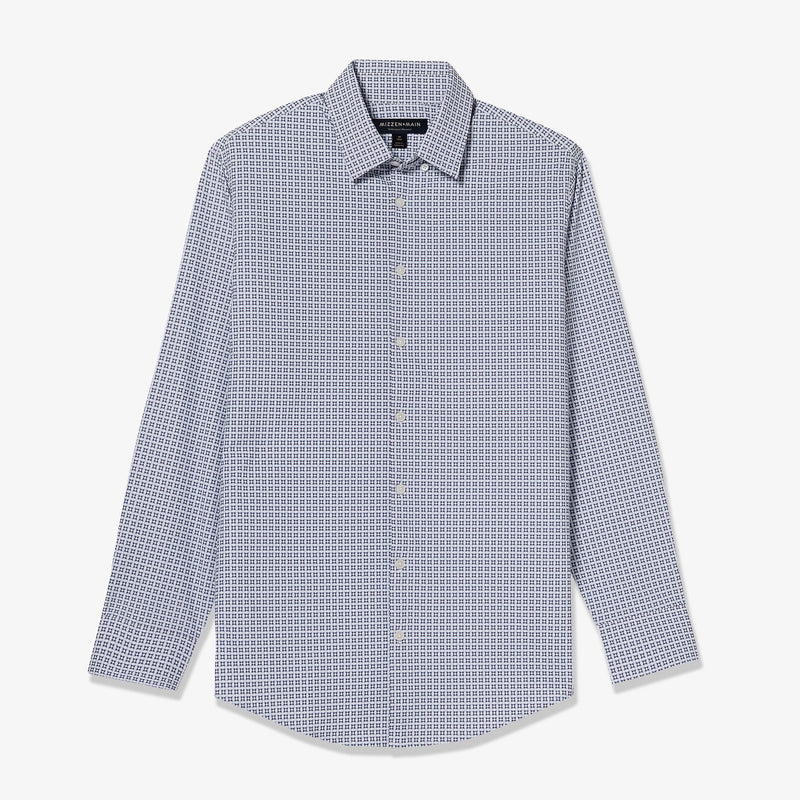 Monaco Dress Shirt - Blue Red Geo Print, lifestyle/model