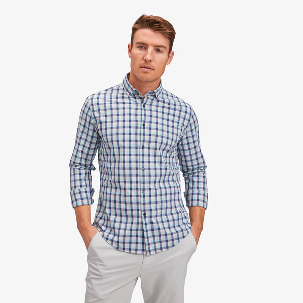 Leeward No Tuck Dress Shirt - Cobalt Blue and Pink&nbsp;Check, featured product shot