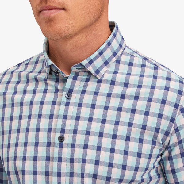Leeward No Tuck Dress Shirt - Cobalt Blue and Pink&nbsp;Check, lifestyle/model photo
