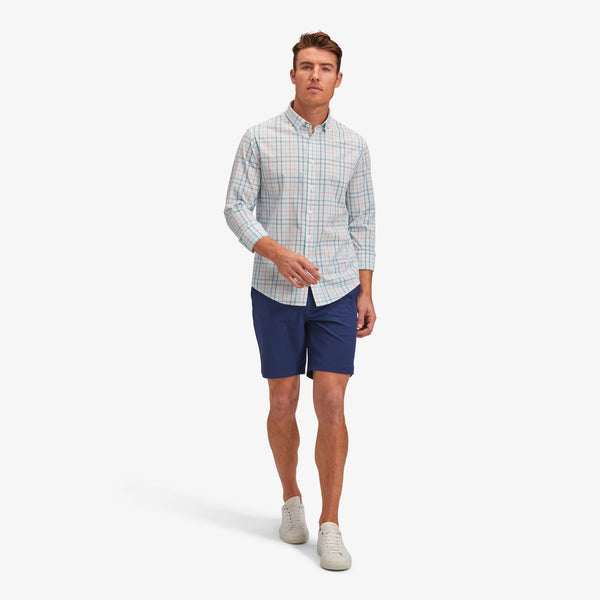 Leeward No Tuck Dress Shirt - Teal Multi Plaid, lifestyle/model photo