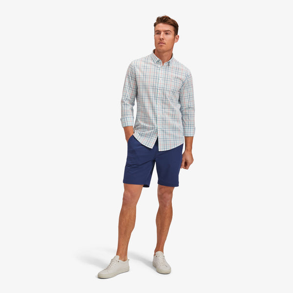Leeward No Tuck Dress Shirt - Teal Multi Plaid, lifestyle/model photo