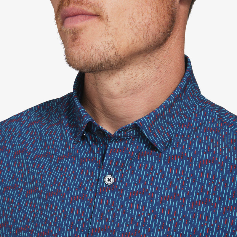 Leeward Short Sleeve - Navy Red Vertical Linear Print, lifestyle/model