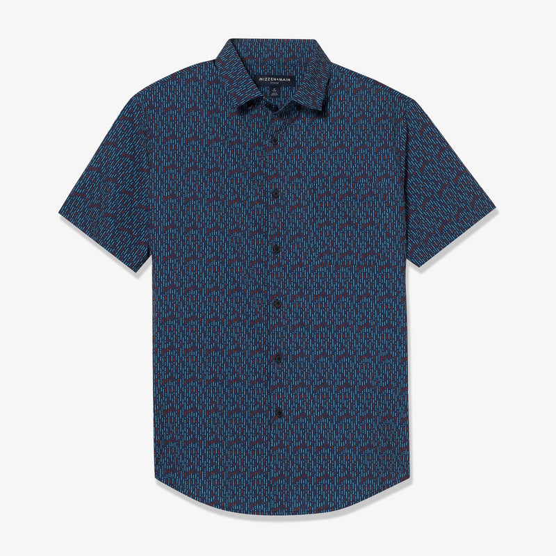 Leeward Short Sleeve - Navy Red Vertical Linear Print, lifestyle/model