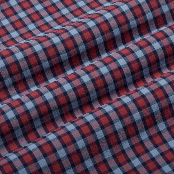 Leeward Dress Shirt - Red Navy Multi&nbsp;Check, fabric swatch closeup