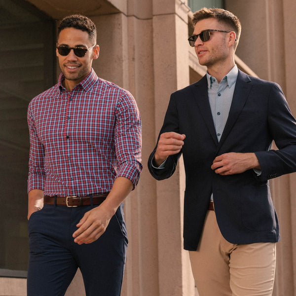 Leeward Dress Shirt - Red Navy Multi&nbsp;Check, lifestyle/model photo