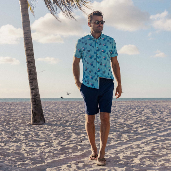 Leeward Short Sleeve - Aqua Pink Flamingo&nbsp;Print, lifestyle/model photo