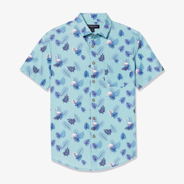 Leeward Short Sleeve - Aqua Pink Flamingo&nbsp;Print, lifestyle/model photo