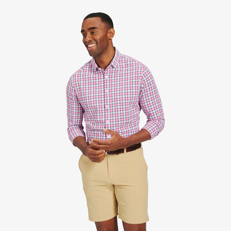 Monaco Dress Shirt - Pink Blue Multi Plaid, lifestyle/model