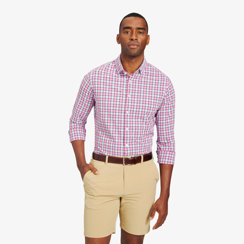 Monaco Dress Shirt - Pink Blue Multi Plaid, lifestyle/model