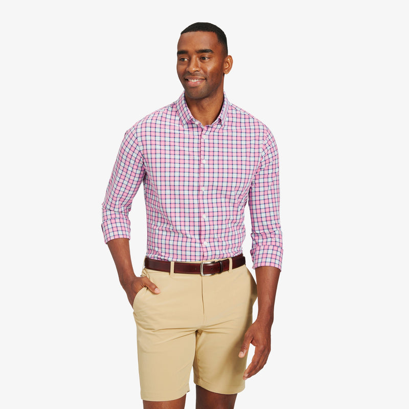 Monaco Dress Shirt - Pink Blue Multi Plaid, lifestyle/model