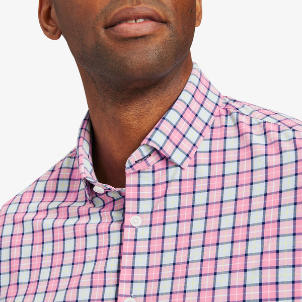 Monaco Dress Shirt - Pink Blue Multi&nbsp;Plaid, fabric swatch closeup