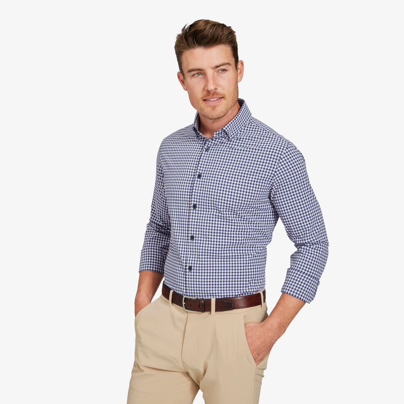Monaco Dress Shirt - Pink Navy Gingham, lifestyle/model