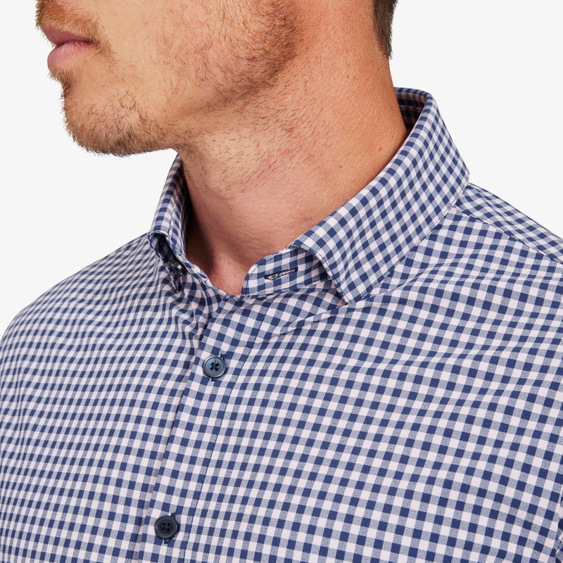 Monaco Dress Shirt - Pink Navy Gingham, fabric swatch closeup