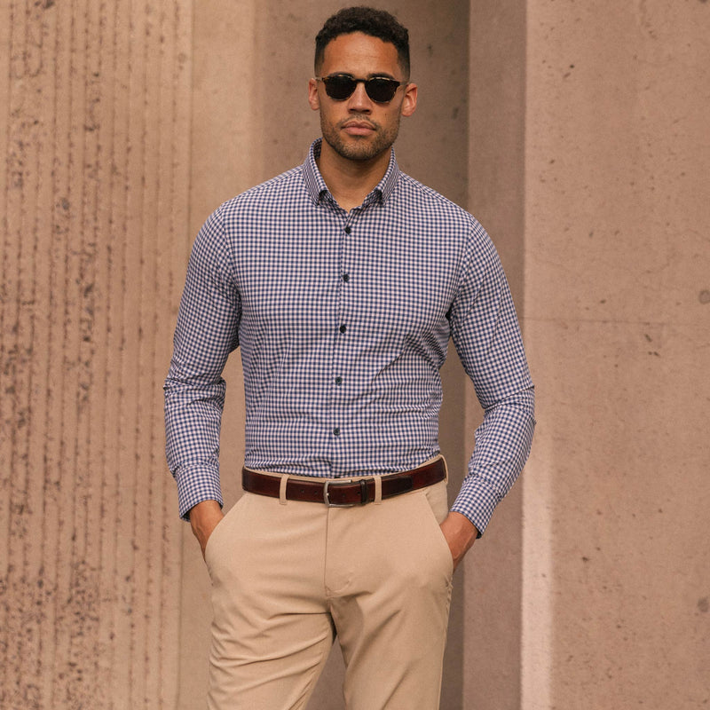 Monaco Dress Shirt - Pink Navy Gingham, lifestyle/model