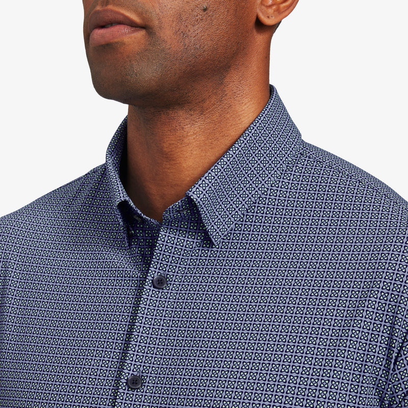 Monaco Dress Shirt - Blue Yellow Geo Print, lifestyle/model