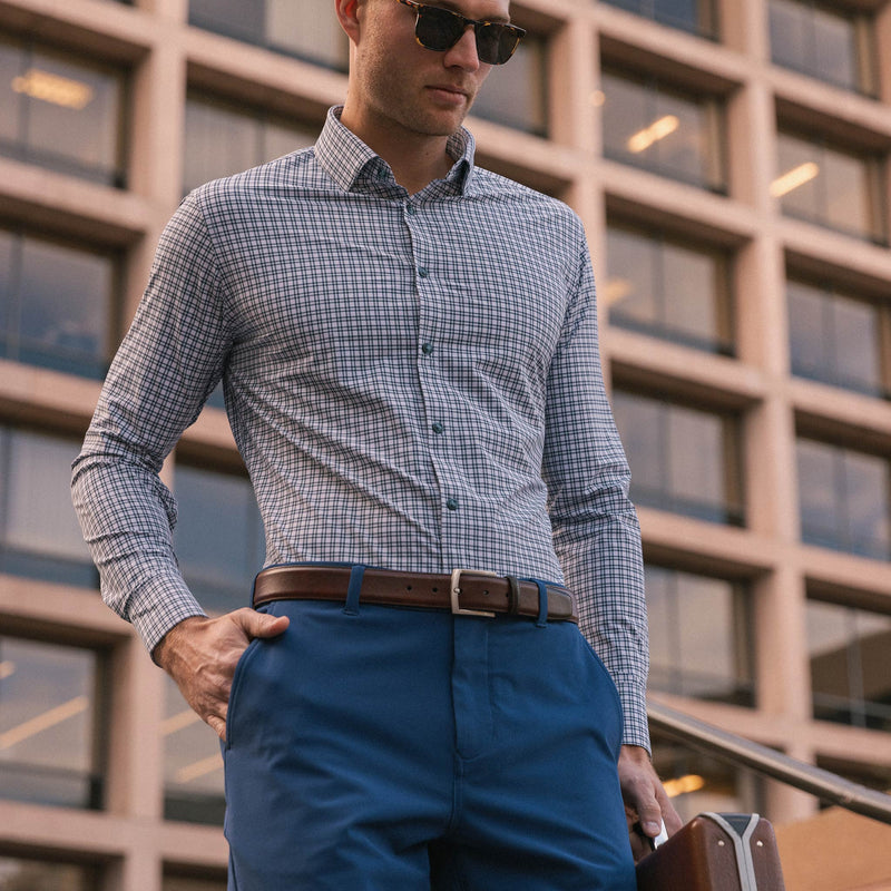 Monaco Dress Shirt - Light Blue Check, lifestyle/model
