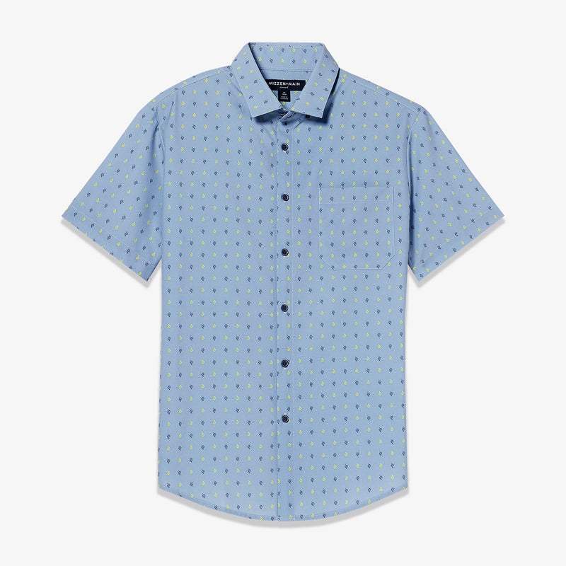 Leeward Short Sleeve - Blue Yellow Leaf Print, lifestyle/model