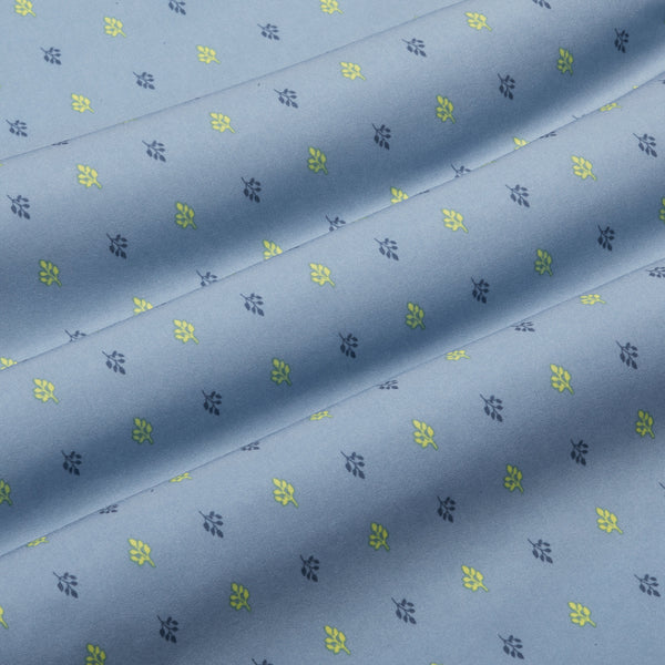 Leeward Short Sleeve - Blue Yellow Leaf&nbsp;Print, fabric swatch closeup